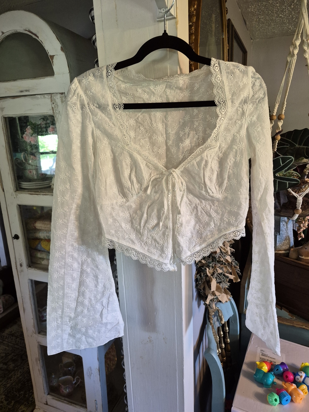 Beginning Boutique White Eyelet Lace Tie-Front Blouse